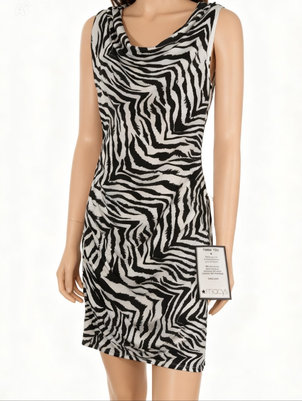 Macy's Black and White Zebra Print Sleeveless Cowl Dress